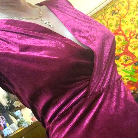 Long deep V Neck Vamp Red Sexy Velvet Dress XS - Picture 5 of 9